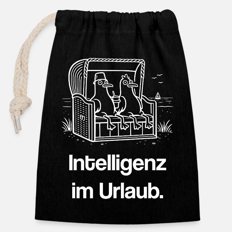 Möwen Intelligenz Urlaub Strandkorb witzig - Verschließbarer Geschenkbeutel aus Baumwolle (14x20cm) - Schwarz