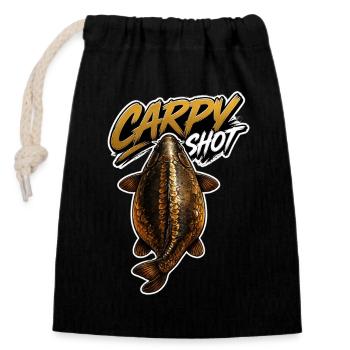 Carpyshot Golden Carp – Premium-Angeldesign - Verschließbarer Geschenkbeutel aus Baumwolle (14x20cm) - Schwarz - Vorne