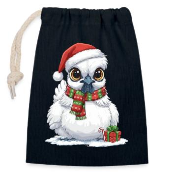 Poulet de soie drôle - Chapeau de Père Noël et... - Sac cadeau en coton avec cordon (14 x 20 cm) - bleu marine - Devant