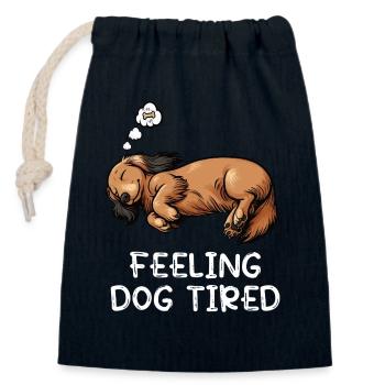 Feeling Dog Tired Langhaardackel Dackel Dachshund - Verschließbarer Geschenkbeutel aus Baumwolle (14x20cm) - Navy - Vorne