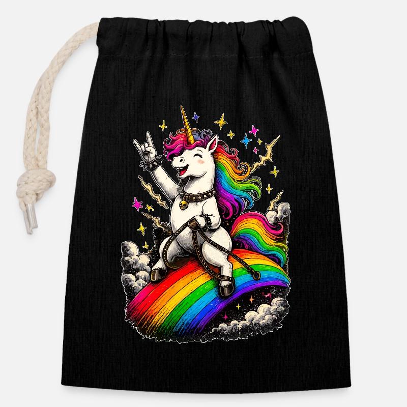 Rocking Unicorn - Closable cotton gift bag (14x20cm) - black
