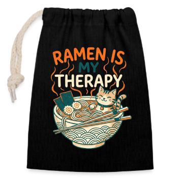 Ramen Therapy Cat - Verschließbarer Geschenkbeutel aus Baumwolle (14x20cm) - Schwarz - Vorne