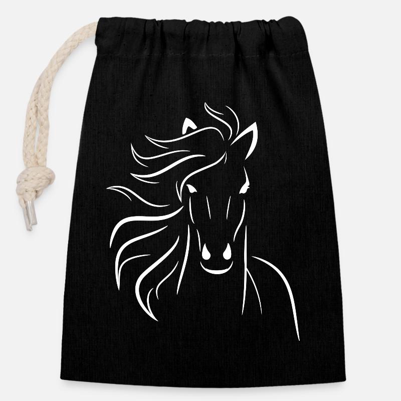 White horse - Closable cotton gift bag (14x20cm) - black