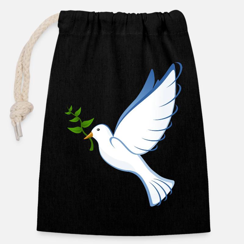 Colombe de la Paix - Sac cadeau en coton avec cordon (14 x 20 cm) - noir