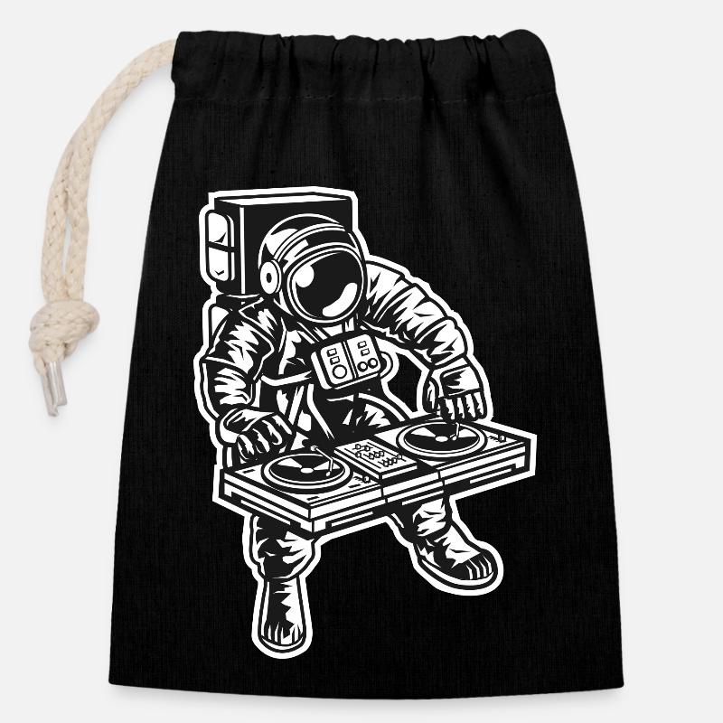 Astronaut DJ - Closable cotton gift bag (14x20cm) - black