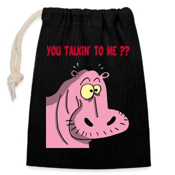 Pink hippopotamus - Closable cotton gift bag (14x20cm) - black - Front