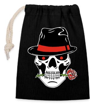 Crâne de gangster - Sac cadeau en coton avec cordon (14 x 20 cm) - noir - Devant