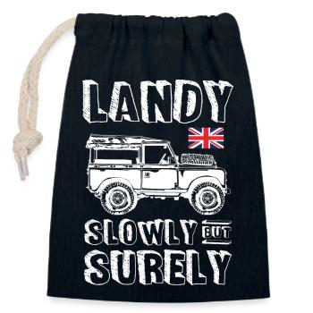 Landy Slowly But Surely - Verschließbarer Geschenkbeutel aus Baumwolle (14x20cm) - Navy - Vorne