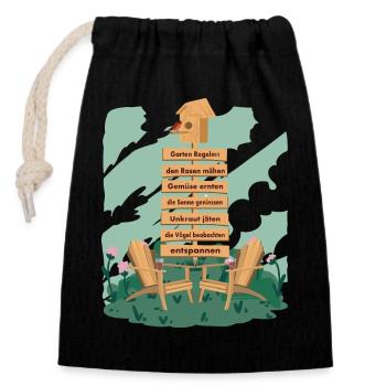 My garden rules - Closable cotton gift bag (14x20cm) - black - Front