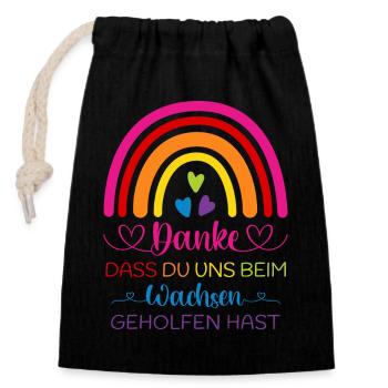 Danke sagen Kindergarten Kita Boho Regenbogen bunt - Verschließbarer Geschenkbeutel aus Baumwolle (14x20cm) - Schwarz - Vorne