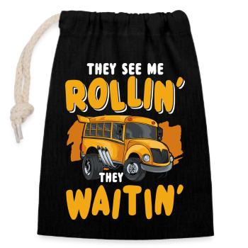 Bus Occupation Work Transport - Closable cotton gift bag (14x20cm) - black - Front