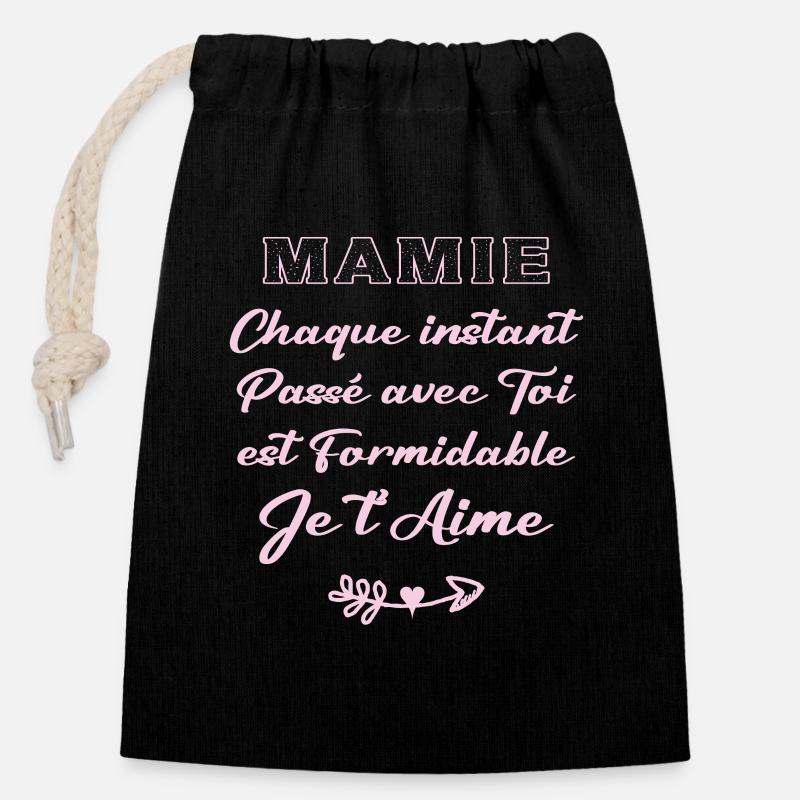 mamie - Sac cadeau en coton avec cordon (14 x 20 cm) - noir