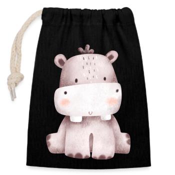 Hippo - Closable cotton gift bag (14x20cm) - black - Front