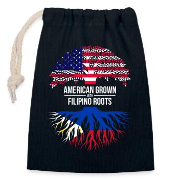 AMERIKANISCH ANGEBAUT MIT PHILIPPINISCHEN WURZELN - Verschließbarer Geschenkbeutel aus Baumwolle (14x20cm) - Navy - Vorne