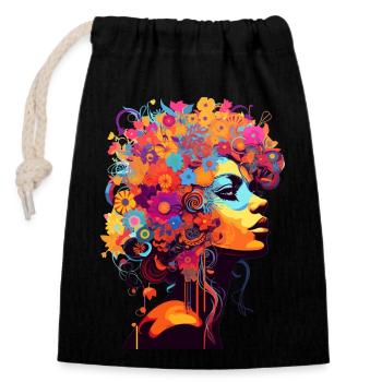 Fille aux cheveux floraux profitant de la vie spirituelle - Sac cadeau en coton avec cordon (14 x 20 cm) - noir - Devant