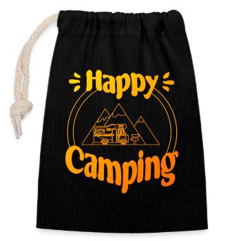 Happy Camping - conception graphique joyeuse et cool - Sac cadeau en coton avec cordon (14 x 20 cm) - noir - Devant