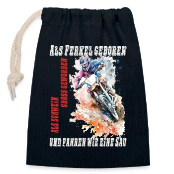 Motorrad Biker Spruch - fahre wie eine Sau - Verschließbarer Geschenkbeutel aus Baumwolle (14x20cm) - Navy - Vorne