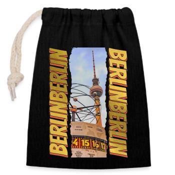 Berlin Fernsehturm Skyline Gold Deutschland - Verschließbarer Geschenkbeutel aus Baumwolle (14x20cm) - Schwarz - Vorne