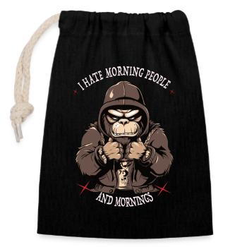 Monkey Monkey Morgenmuffel - Je déteste les gens du matin - Sac cadeau en coton avec cordon (14 x 20 cm) - noir - Devant