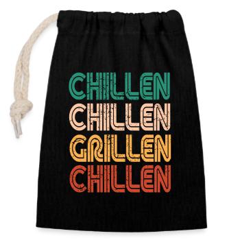 Grillen Chillen Barbecue Retro - Verschließbarer Geschenkbeutel aus Baumwolle (14x20cm) - Schwarz - Vorne