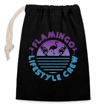 Flamingo Lifestyle Crew - Verschließbarer Geschenkbeutel aus Baumwolle (14x20cm) - Schwarz - Vorne