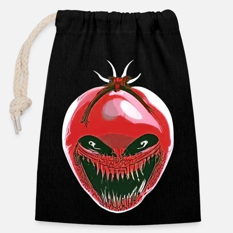 Tomate Xénomorphe rouge - Sac cadeau en coton avec cordon (14 x 20 cm) - noir