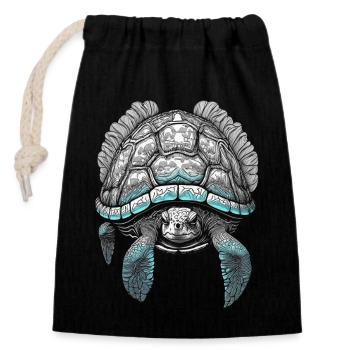 Stencil Colored Old Sea Turtle - Closable cotton gift bag (14x20cm) - black - Front