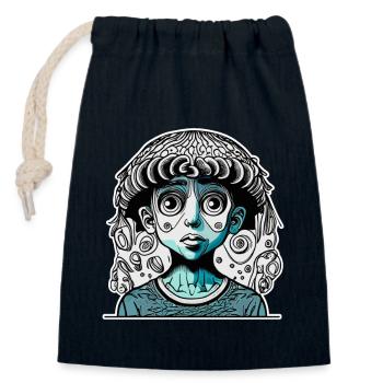 Mysterious and Crazy Kid Face with Black and Blue - Closable cotton gift bag (14x20cm) - navy - Front