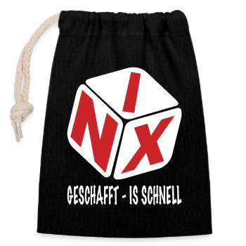 Lustiger Spruch Spaß Gelassenheit NIX GESCHAFFT - Verschließbarer Geschenkbeutel aus Baumwolle (14x20cm) - Schwarz - Vorne