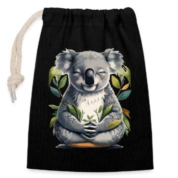 Koala Meditation - Verschließbarer Geschenkbeutel aus Baumwolle (14x20cm) - Schwarz - Vorne