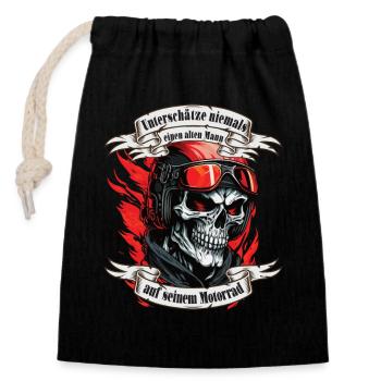 Alter Mann Motorrad Motorradfahrer Biker - Verschließbarer Geschenkbeutel aus Baumwolle (14x20cm) - Schwarz - Vorne