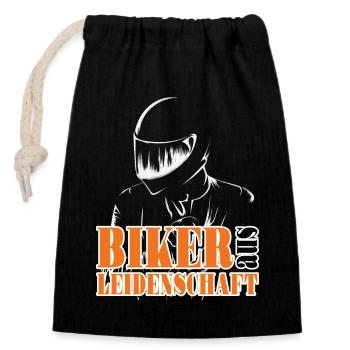 Motorrad Motorradfahrer Biker aus Leidenschaft - Verschließbarer Geschenkbeutel aus Baumwolle (14x20cm) - Schwarz - Vorne