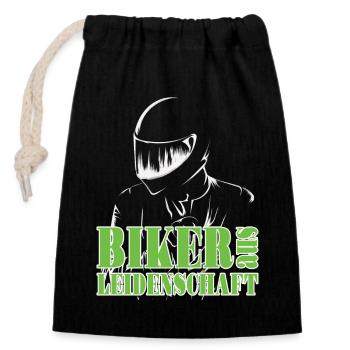 Motorrad Motorradfahrer Biker aus Leidenschaft - Verschließbarer Geschenkbeutel aus Baumwolle (14x20cm) - Schwarz - Vorne