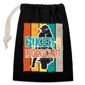 Motorrad Motorradfahrer Biker aus Leidenschaft - Verschließbarer Geschenkbeutel aus Baumwolle (14x20cm) - Schwarz - Vorne
