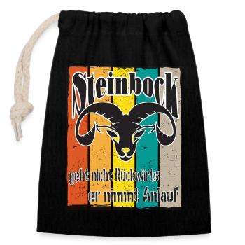 Geburtstag Steinbock Sternzeichen Spruch - Verschließbarer Geschenkbeutel aus Baumwolle (14x20cm) - Schwarz - Vorne