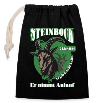 Geburtstag Steinbock Sternzeichen Spruch - Verschließbarer Geschenkbeutel aus Baumwolle (14x20cm) - Schwarz - Vorne