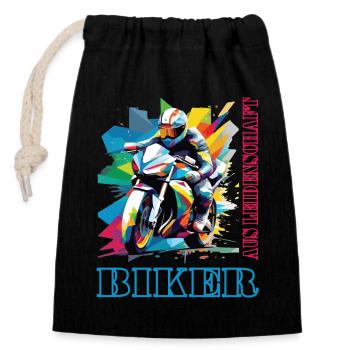 Motorrad Motorradfahrer Biker aus Leidenschaft - Verschließbarer Geschenkbeutel aus Baumwolle (14x20cm) - Schwarz - Vorne
