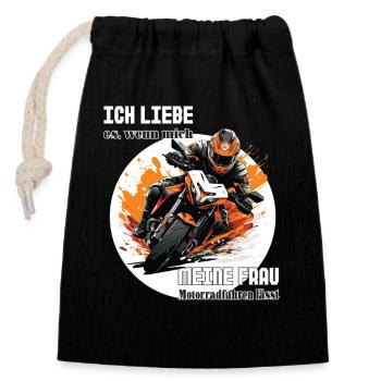 Motorrad Spruch Ich liebe meine Frau - Verschließbarer Geschenkbeutel aus Baumwolle (14x20cm) - Schwarz - Vorne