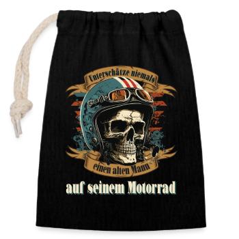 Alter Mann Motorrad Biker Spruch - Verschließbarer Geschenkbeutel aus Baumwolle (14x20cm) - Schwarz - Vorne