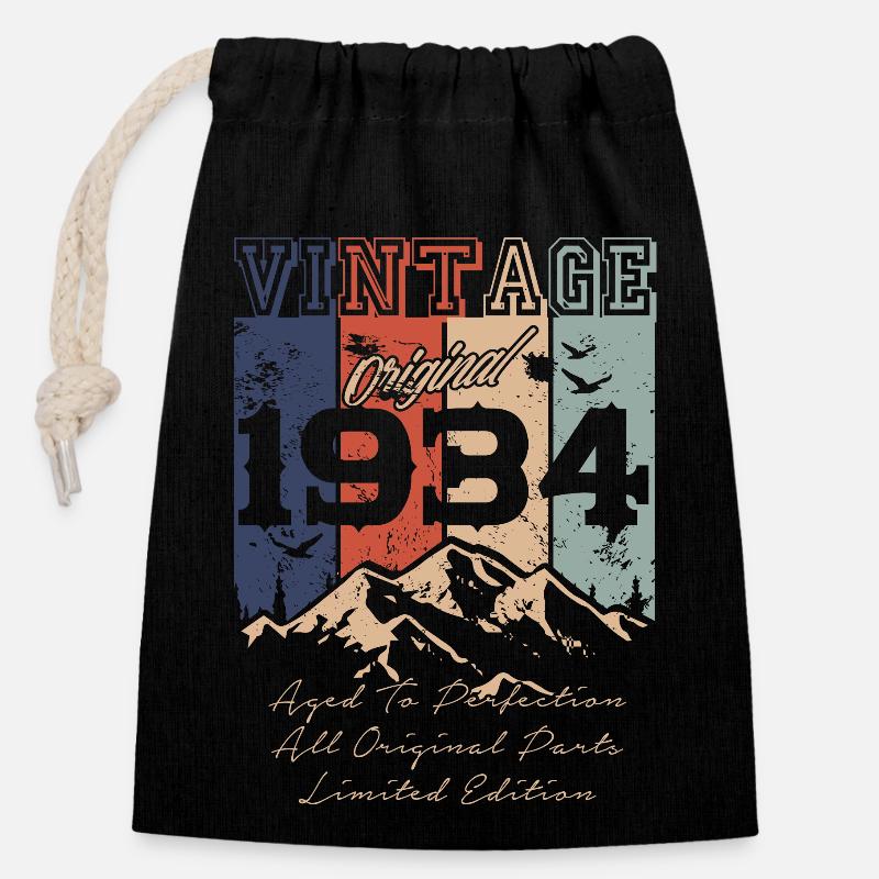 Millésime 1934 légendaire - Sac cadeau en coton avec cordon (14 x 20 cm) - noir