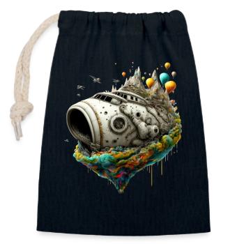 Micro World - Ship - Closable cotton gift bag (14x20cm) - navy - Front