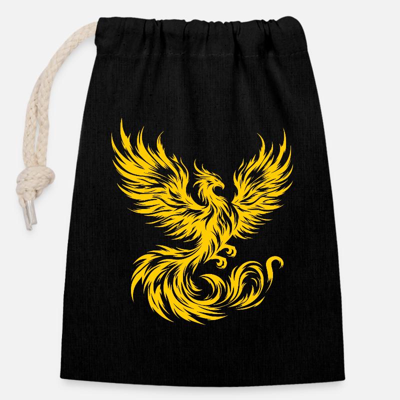 Phoenix de feu - Sac cadeau en coton avec cordon (14 x 20 cm) - noir