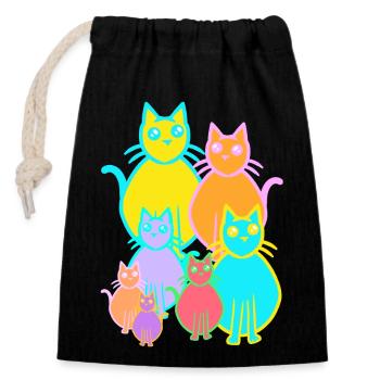 années 80 des années 90 chats chat famille enfants enfant - Sac cadeau en coton avec cordon (14 x 20 cm) - noir - Devant