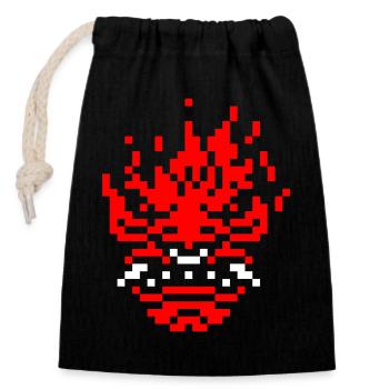 8bit pixel oni - Closable cotton gift bag (14x20cm) - black - Front