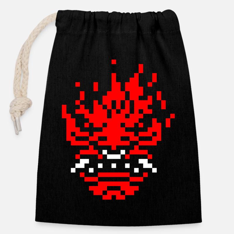 Oni pixel 8 bits - Sac cadeau en coton avec cordon (14 x 20 cm) - noir