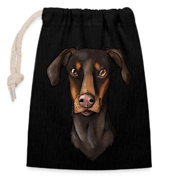 Doberman - Sac cadeau en coton avec cordon (14 x 20 cm) - noir - Devant