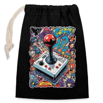 Retro Gamer Joystick / Controller Konsolenspiele - Verschließbarer Geschenkbeutel aus Baumwolle (14x20cm) - Schwarz - Vorne