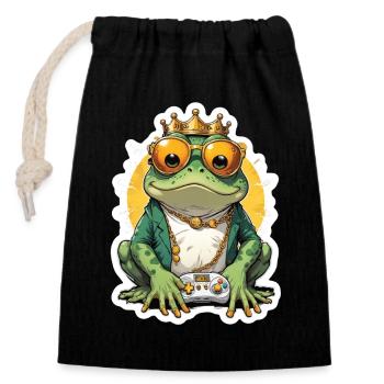 Retro Gamer Frosch mit Controller Konsolenspiele - Verschließbarer Geschenkbeutel aus Baumwolle (14x20cm) - Schwarz - Vorne