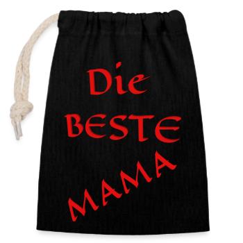 Die Beste Mama - Verschließbarer Geschenkbeutel aus Baumwolle (14x20cm) - Schwarz - Vorne