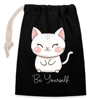 Chat Être Soi-même Amour Motivation - Sac cadeau en coton avec cordon (14 x 20 cm) - noir - Devant